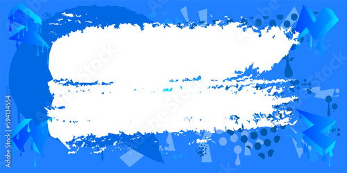Blue graffiti background with white brush stroke. Abstract modern street art backdrop performed in urban painting style.
