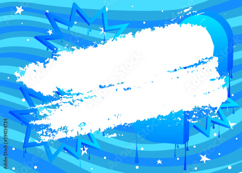 Blue graffiti background with white brush stroke. Abstract modern street art backdrop performed in urban painting style.