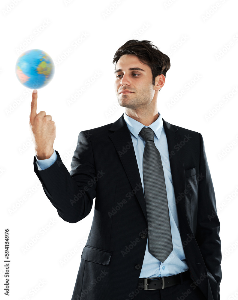 Globe, world on finger and business man for networking on isolated, png and transparent background. International, professional and male entrepreneur with earth for eco company, global travel and map Globe, world on finger and business man for networking on isolated, png and transparent background. International, professional and male entrepreneur with earth for eco company, global travel and map
