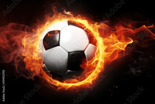 Soccer ball on fire black background  Generative AI