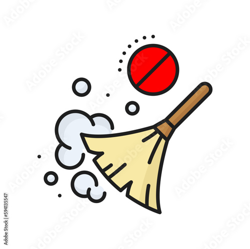 Dust allergy color line icon. Respiratory disease or breathing problem outline vector symbol. Allergen intolerance caution or prohibition thin line sign or pictogram with broom and dust cloud