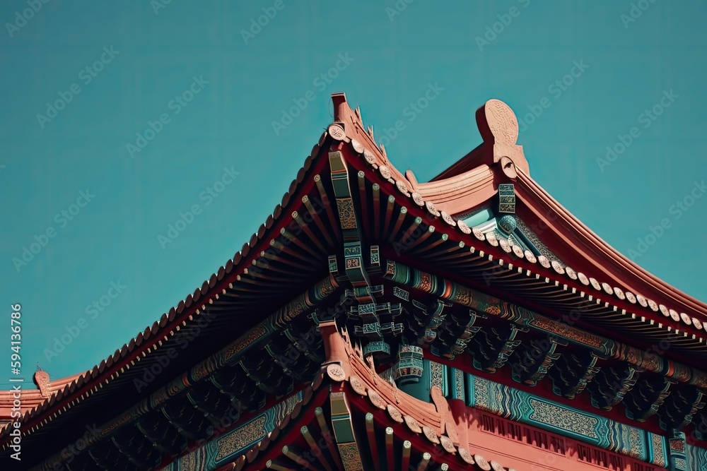 modern building rooftop against a blue sky. Generative AI modern building rooftop against a blue sky. Generative AI