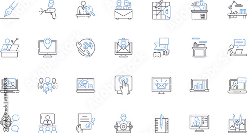 Coordinated action line icons collection. Synchronized, Collaboration, Teamwork, Unity, Convergence, Harmony, Coherence vector and linear illustration. Accord,Consensus,Partnership outline signs set