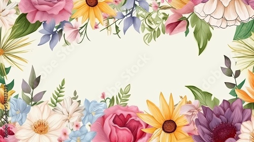Colorful Flower Border Design on White Background, Vibrant, Floral, Generative AI © Ethan