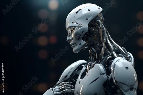 The high-tech white robot is contemplating the next step with precision. AI generated, human enhanced © top images