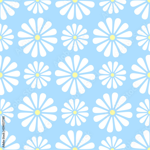 White chamomiles flowers on blue background. Floral vector seamless pattern. Best for textile, wallpapers, wrapping paper, package and home decoration.