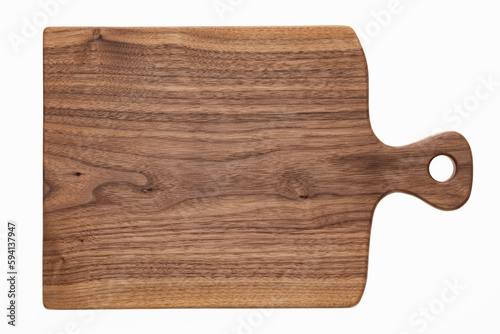 Cutting board isolated on white background. Walnut wood cutting board. Handmade wooden pallets. Walnut wood texture.