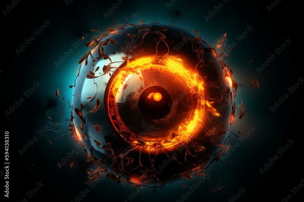 futuristic fantastic bomb eyeball fire background. Generative AI