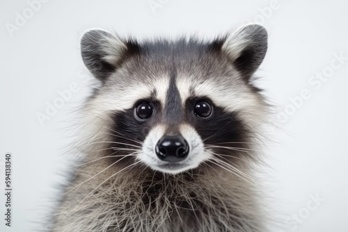 curious raccoon staring directly at the viewer against a plain white background. Generative AI © 2rogan