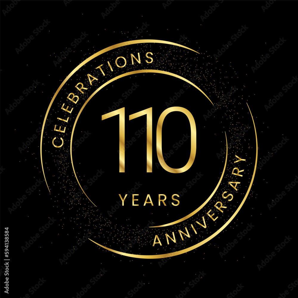 110th anniversary, golden anniversary with a circle, line, and glitter on a black background. 110th anniversary, golden anniversary with a circle, line, and glitter on a black background.