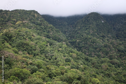Tropical landscape. Clouds over the jungle. Rain clouds over the top of a mountain covered with tropical rainforest. © Houston