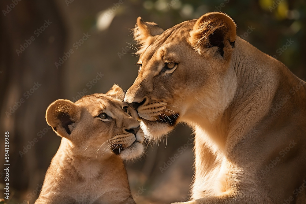Obraz premium Mothers love, Lion, Mother's Day, Mother's Day celebration, Mother's Day holiday, Generative AI