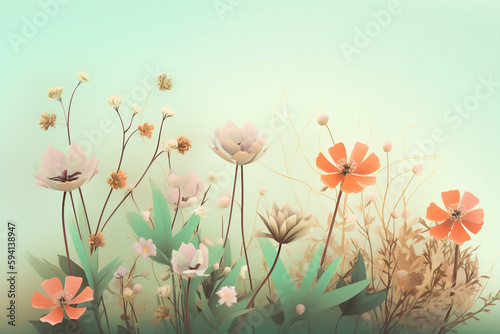 AI illustration of spring flowers on a pastel background, Generative AI