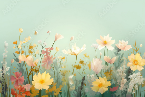 AI illustration of spring flowers on a pastel background, Generative AI