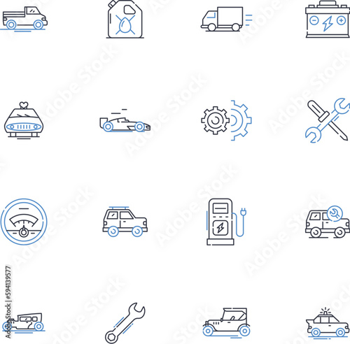 Auto checkup line icons collection. Inspection, Diagnostics, Maintenance, Tune-up, Testing, Evaluation, Service vector and linear illustration. Repair,Health,Status outline signs set