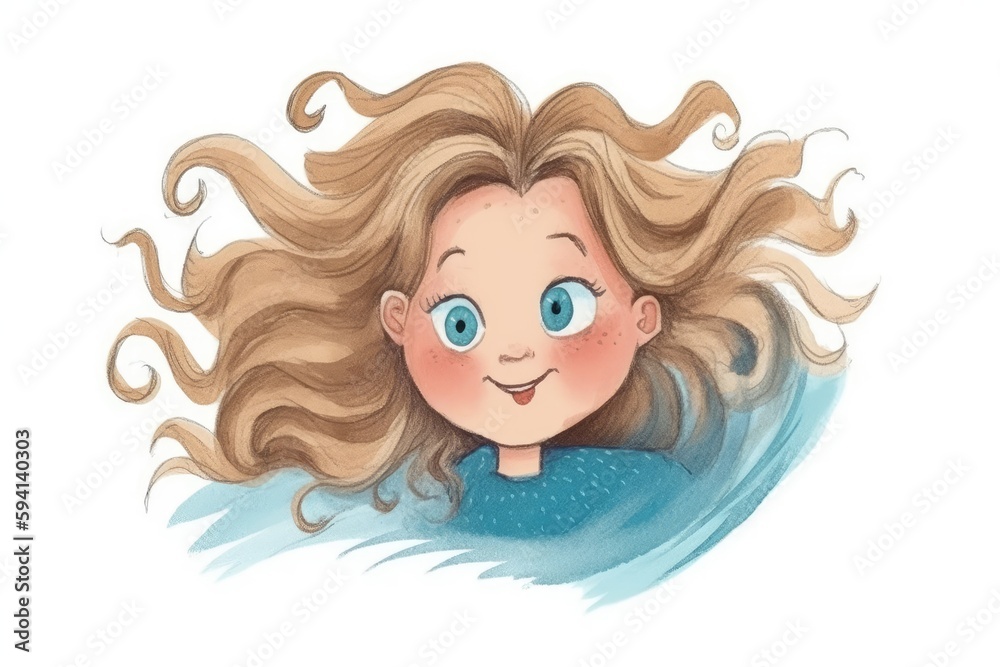 young woman with flowing long hair. Generative AI young woman with flowing long hair. Generative AI
