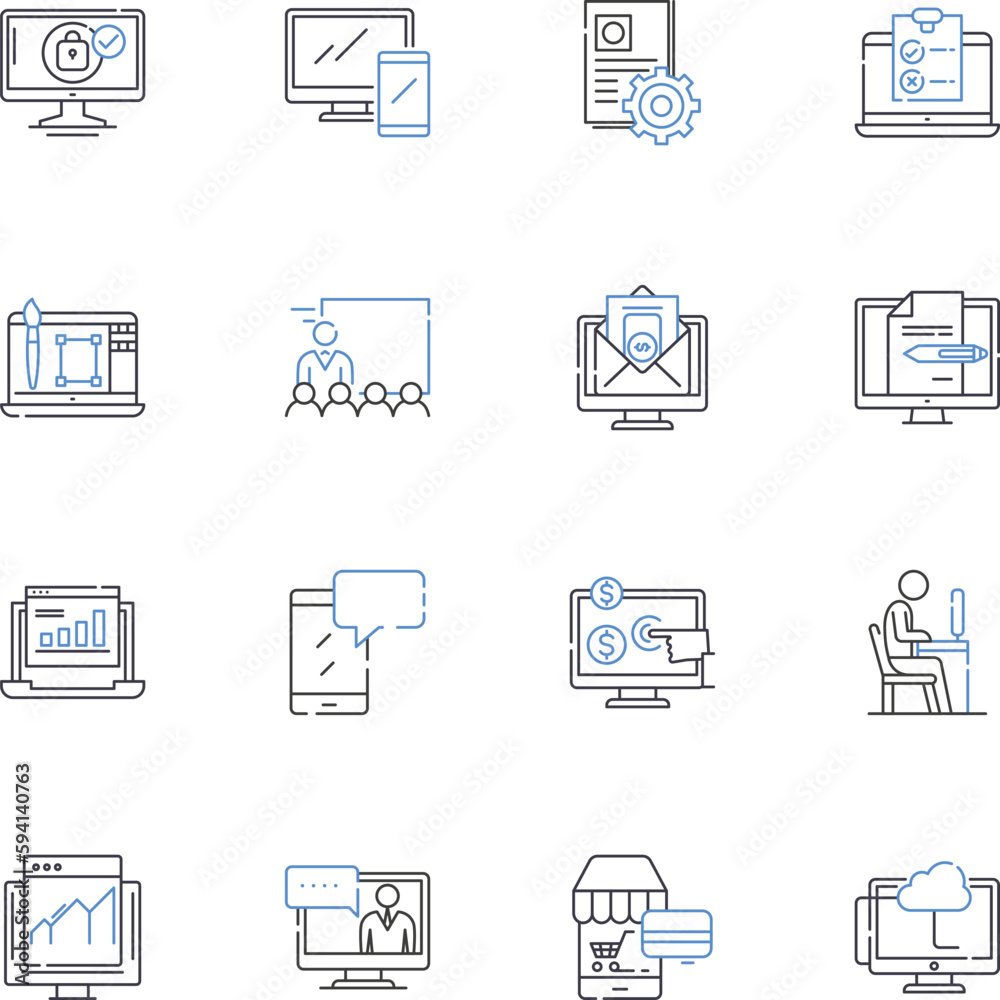 Electronic commerce line icons collection. Online, Marketplace, E-commerce, Shopping, Transactions, Digital, Webstore vector and linear illustration. Cyber,Internet,Platform outline signs set