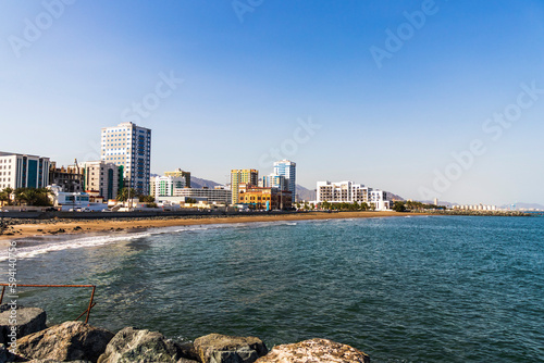 Fujairah, UAE - 03.11.2023 - Buildings along the beach. Outdoors