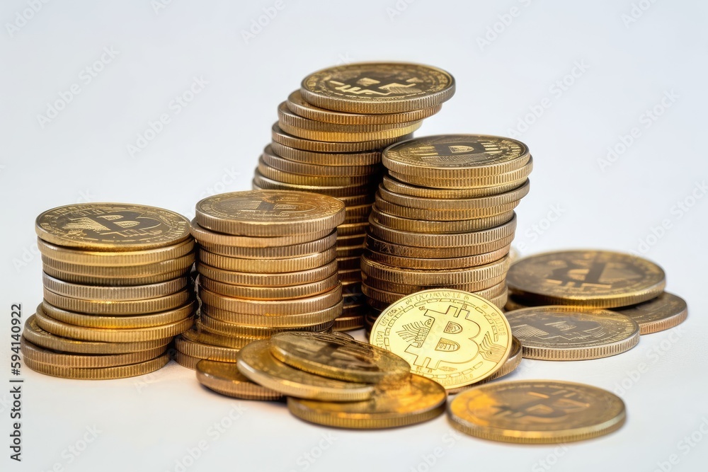 stack of shiny bitcoins with a blurred background. Generative AI stack of shiny bitcoins with a blurred background. Generative AI