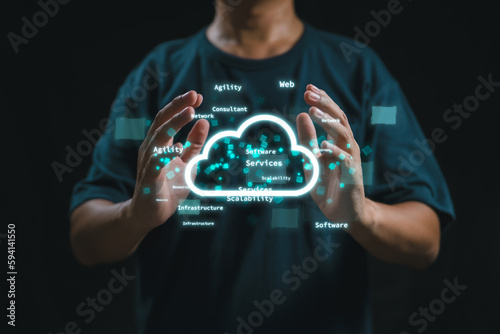 A consultant markets cloud computing resources and services, enabling remote access and storage of data and applications, for cost-effective and flexible business solutions.