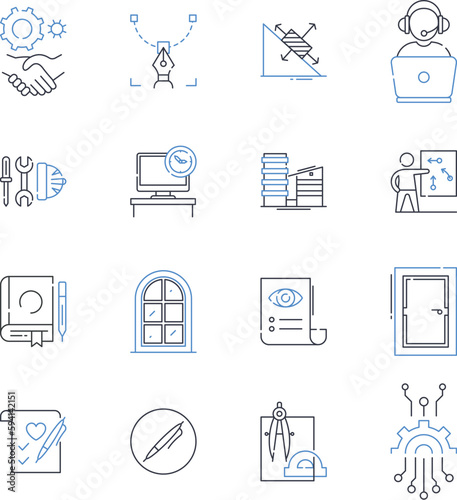 Medical devices line icons collection. Innovation, Technology, Implant, Prosthesis, Monitoring, Diagnostics, Surgical vector and linear illustration. Therapy,Rehabilitation,Implantable outline signs photo