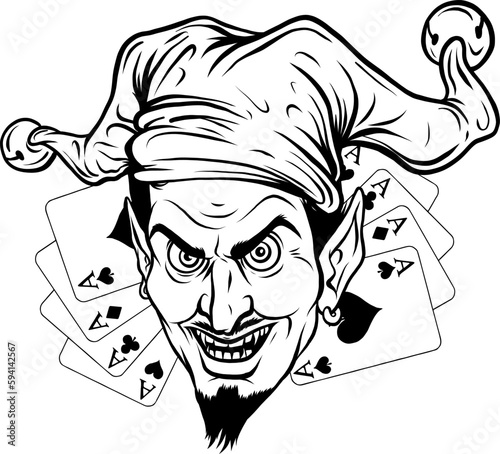 vector illustration of Monochrome Jester s mask with cards
