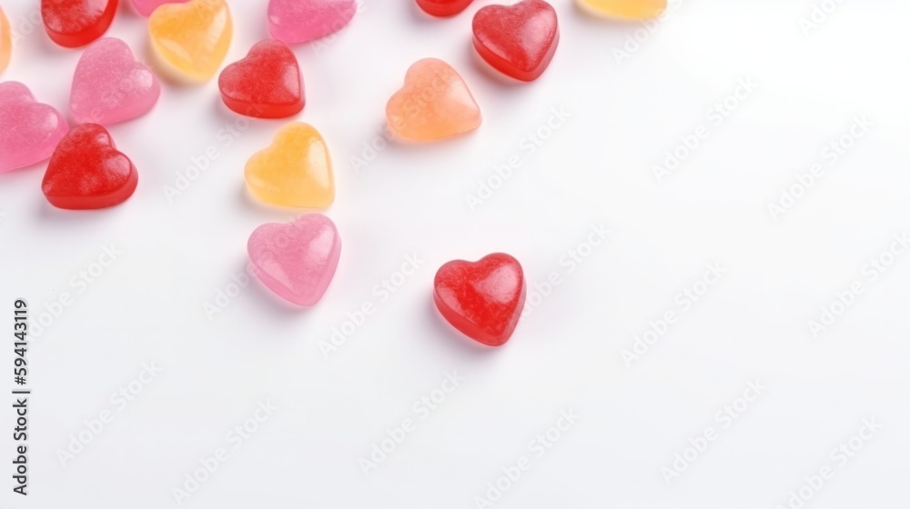 Sweet heart candies isolated on white table. Generative AI. Sweet heart candies isolated on white table. Generative AI.