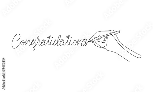 congratulations continuous single line vector illustration. Continuous line drawing of hand writing congratulations word