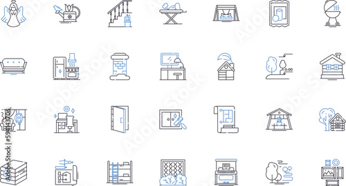 Household living line icons collection. Comfort  Maintenance  Organization  Hygiene  Appliances  Furniture  Cleaning vector and linear illustration. Efficiency Cooking Gardening outline signs set