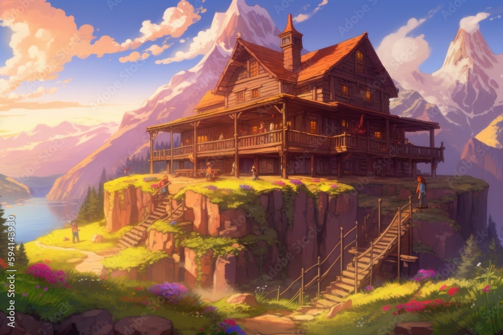 Obraz premium house perched on a cliff overlooking the sea. Generative AI