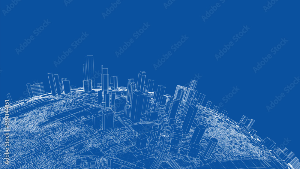3d city sphere. Vector rendering of 3d - obrazy, fototapety, plakaty 