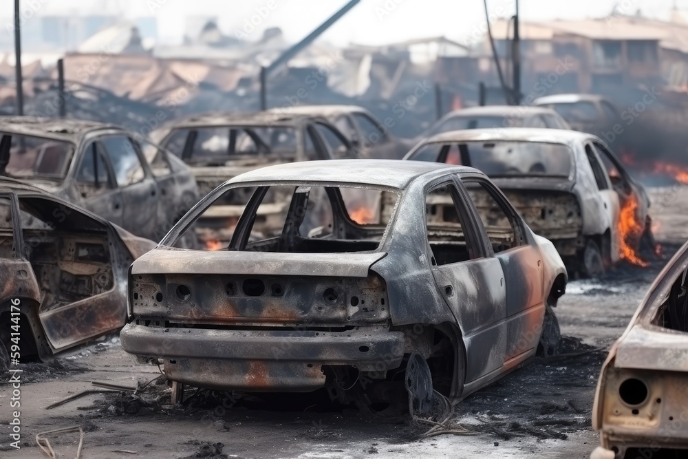 cars parked in a dusty lot. Generative AI