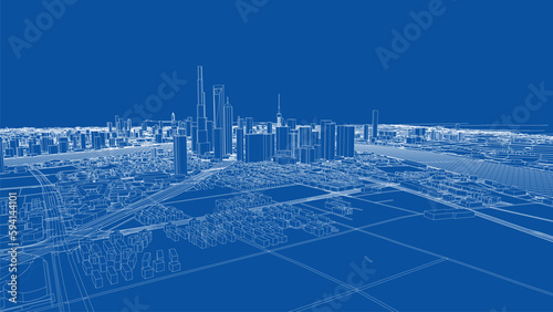 Outline city concept vector. Wire-frame style