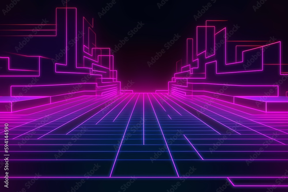 Fototapeta premium cyberpunk background wireframe city generated ai