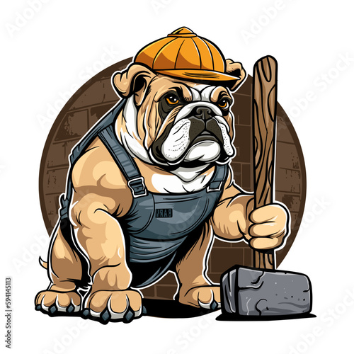 Bulldog Construction Worker Hammer