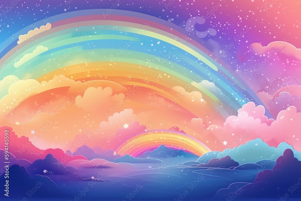 Dream Cute Fantasy Sky Rainbow Sparkling Background Material. AI generative