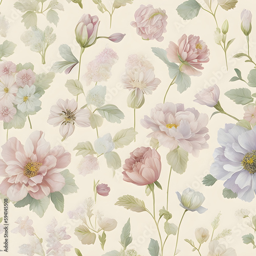 Wallpaper Mural dreamy garden of blooming flowers, rendered in a soft, textured pattern of pastel colors. , AI generated  Torontodigital.ca