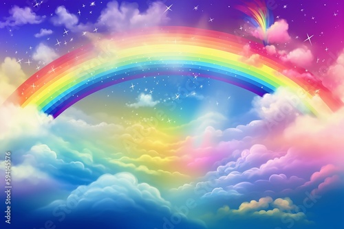 Dream Cute Fantasy Sky Rainbow Sparkling Background Material. AI generative © SANGHYUN