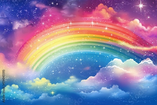 Dream Cute Fantasy Sky Rainbow Sparkling Background Material. AI generative