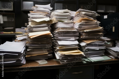 Papier peint Piles of paperwork and folders. Generative AI