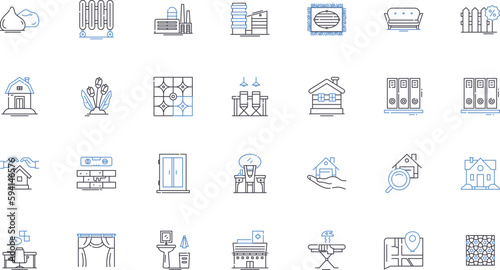 Bathroom remodel line icons collection. Renovation, Shower, Bathtub, Tile, Sink, Vanity, Toilet vector and linear illustration. Lighting,Flooring,Cabinets outline signs set