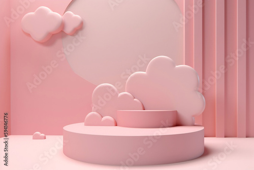 Pink 3d podium stage whit love and cloud concept good for display product, showcase, Generative AI