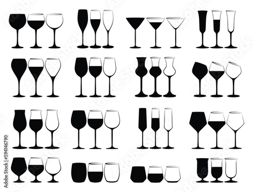 The set of silhouettes wine glasses.