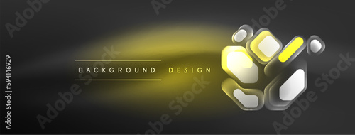 Glowing neon geometric elements abstract background. Neon light or laser show, electric impulse, power lines, techno quantum energy impulse, magic glowing dynamic lines