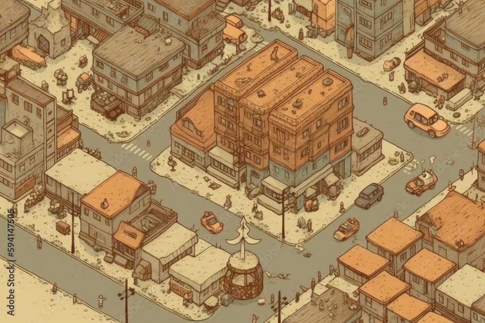 Obraz premium bustling metropolis with towering skyscrapers and busy streets from a birds eye view. Generative AI