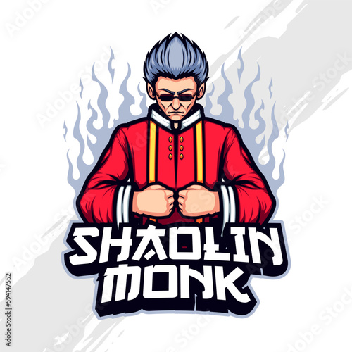 Kungfu Master Logo Mascot in Red Clothes