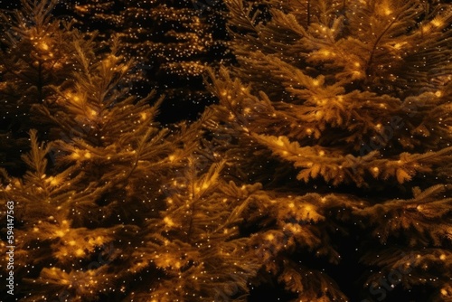 vibrant Christmas tree adorned with colorful lights up close. Generative AI