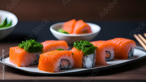 tasty salmon sushi created using generative AI tools