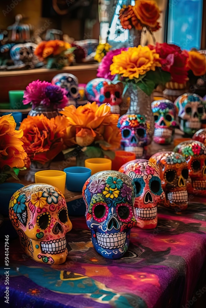 Mexican day of the dead sugar skull with generative ai

