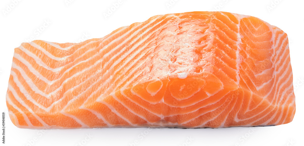 Fresh Salmon fish fillet, Natural Atlantic Norwegian Salmon Fillet Texture Isolate on white with clipping path.